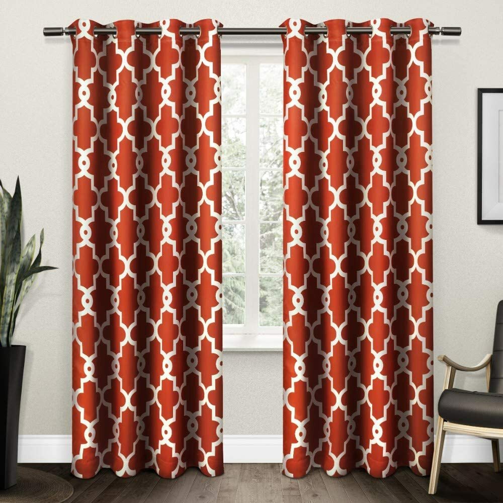 Set 2 Orange Geo Trellis Curtains Panels Drapes 63 84 96 108 in L Darken Grommet