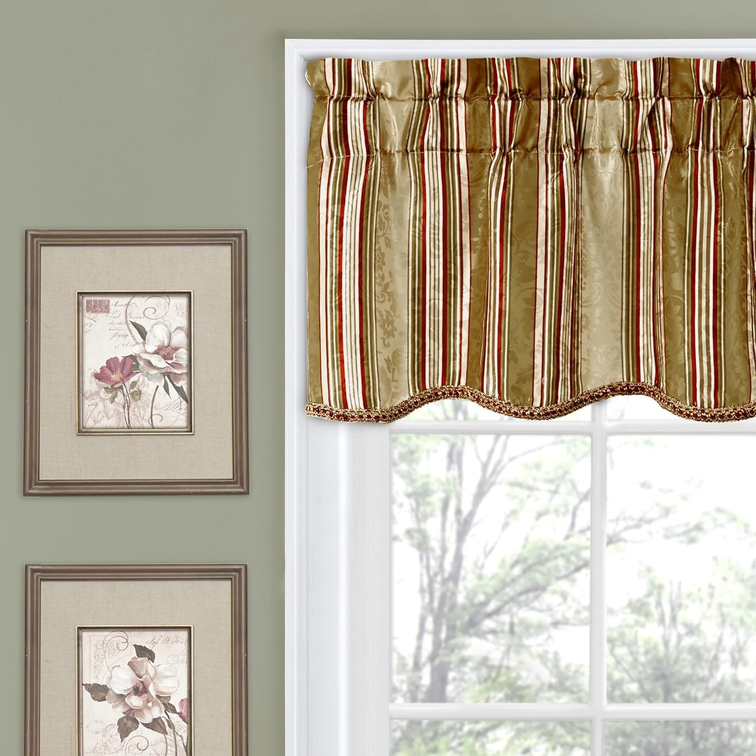 Traditions Stripe Ensemble Rod Pocket Valance for Windows in Bedroom, Kitchen, o