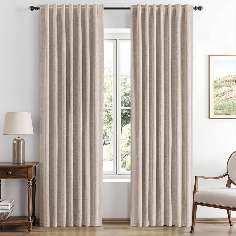 Blackout Faux Linen Curtains Room Darkening Noise Reducing Privacy Panels Set US