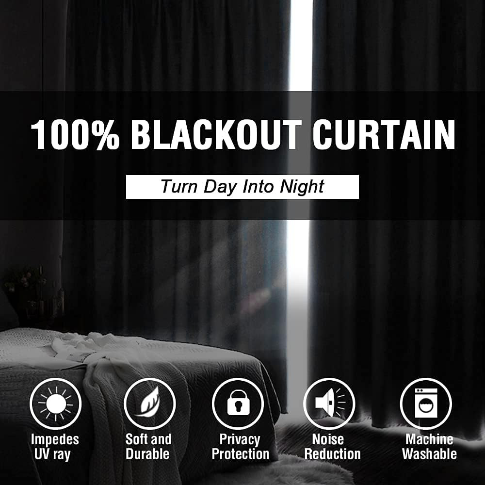 Off White & Dark Teal 100% Blackout Linen Curtain Panels, 2 Pack, 52″x84