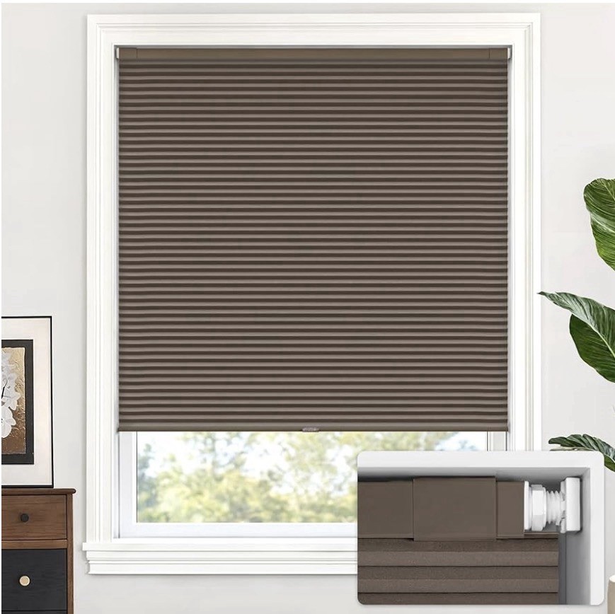 LazBlinds Cordless Cellular Shades, No Tools No Drill Blackout , 34″ W x 64″ H,