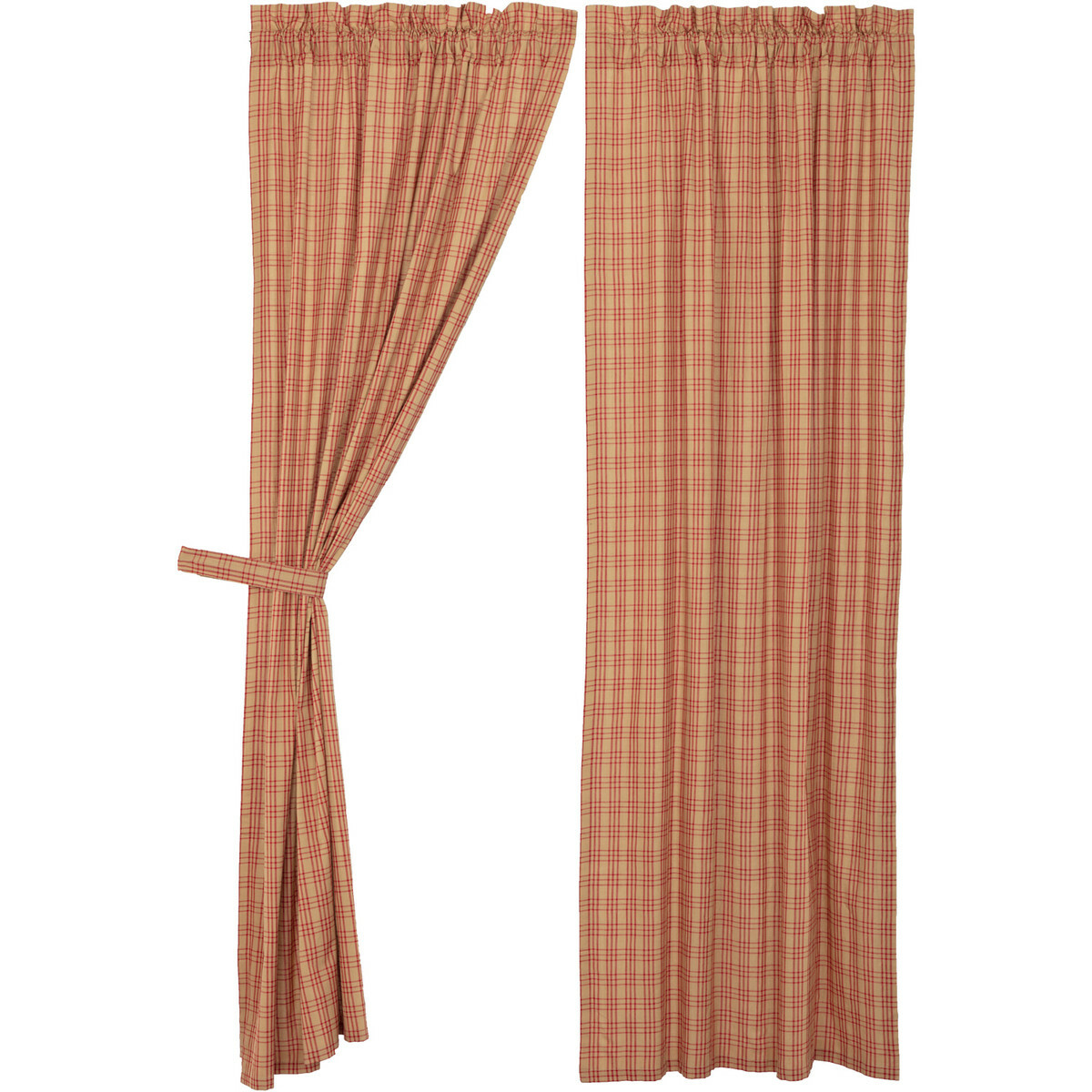 Sawyer Mill Red Plaid PANEL SET 84″ Long CURTAIN Country Primitive Farmhouse VHC