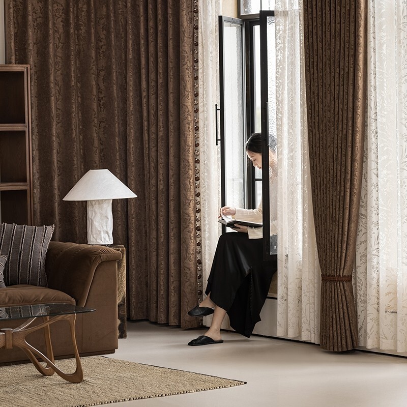 Custom French coffee Living Room Chenille thick cloth curtain tulle drape C2162