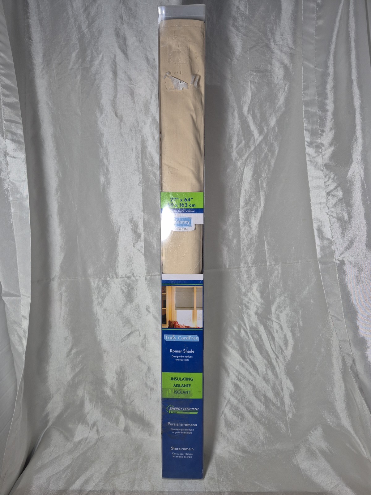 Brand New 27″ x 64″ Cordless Kenney Insulating Roman Shade Khaki Blind NIB