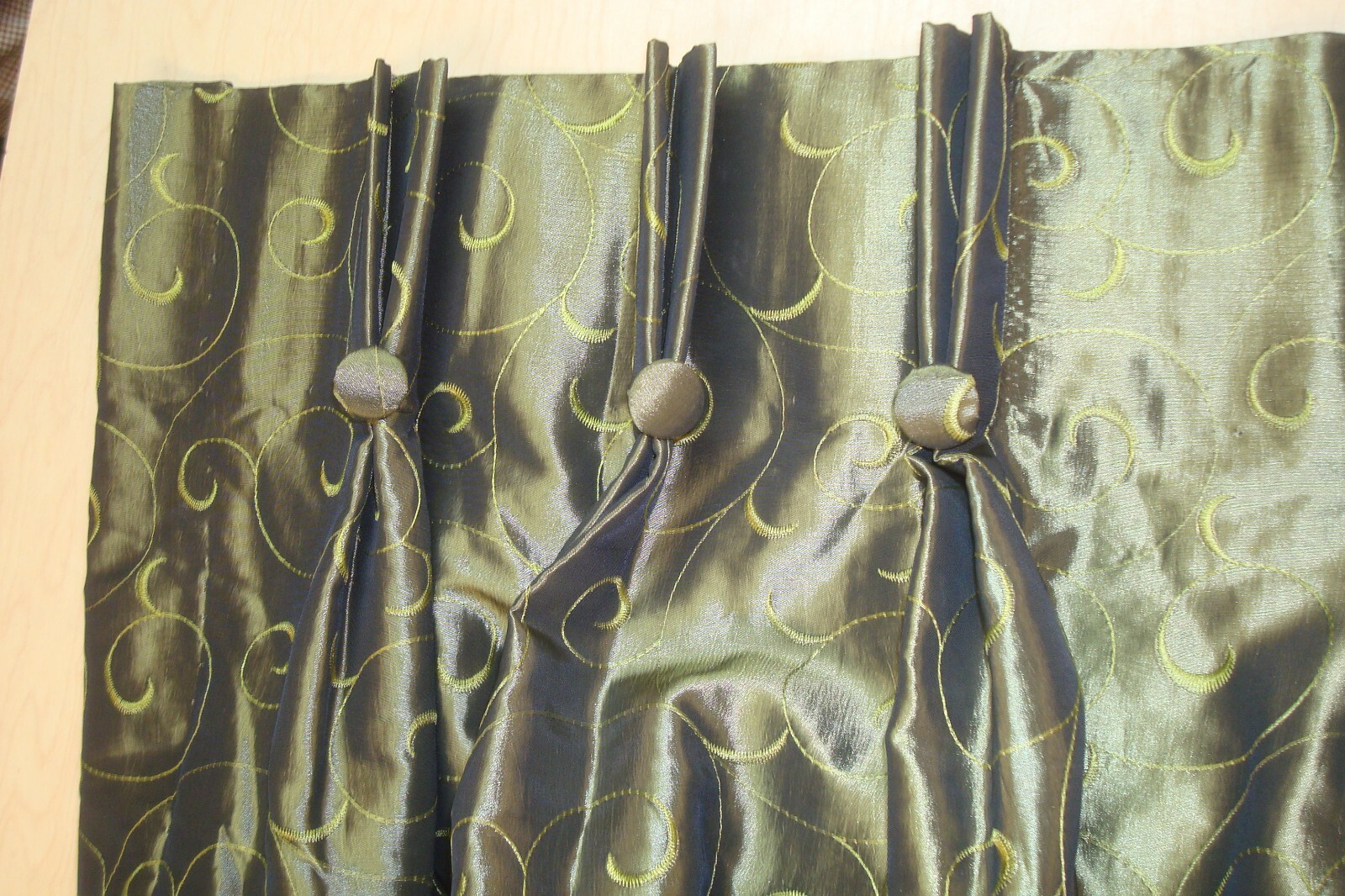 One Pr 2 pc Faux Silk Embroidered Pinch Pleat Window Panels Drapes 27″ x 84″ ea