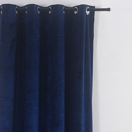 Set of 2 Velvet Flannel Blackout Curtains Panel 52″W x 96″L (Pack of 1) Navy