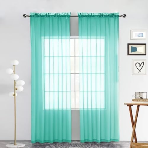 Sheer Voile Window Treatment Rod Pocket 52″W x 84″L (Pack of 2) Turquoise