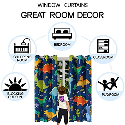 Dinosaur Curtains 2 Panels 63″ Inch Drapes Boys 63″W x 82″L (Pack of 2) Cp-2