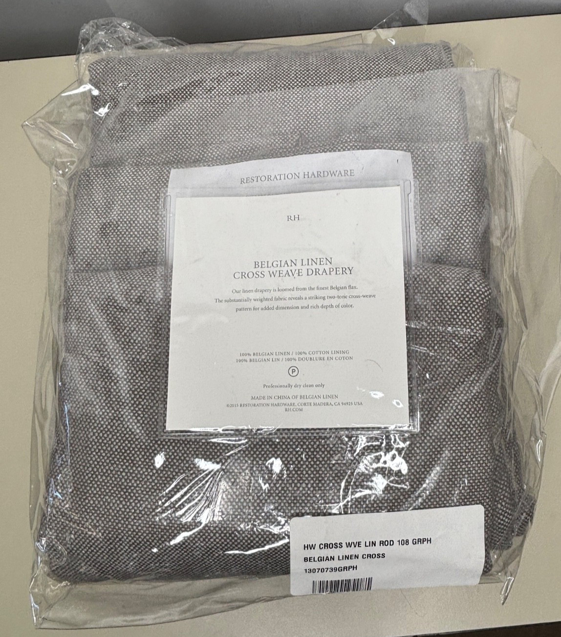 Restoration Hardware Belgian Linen Cross Weave Drapery RP 50″ x 108″ Gray $299