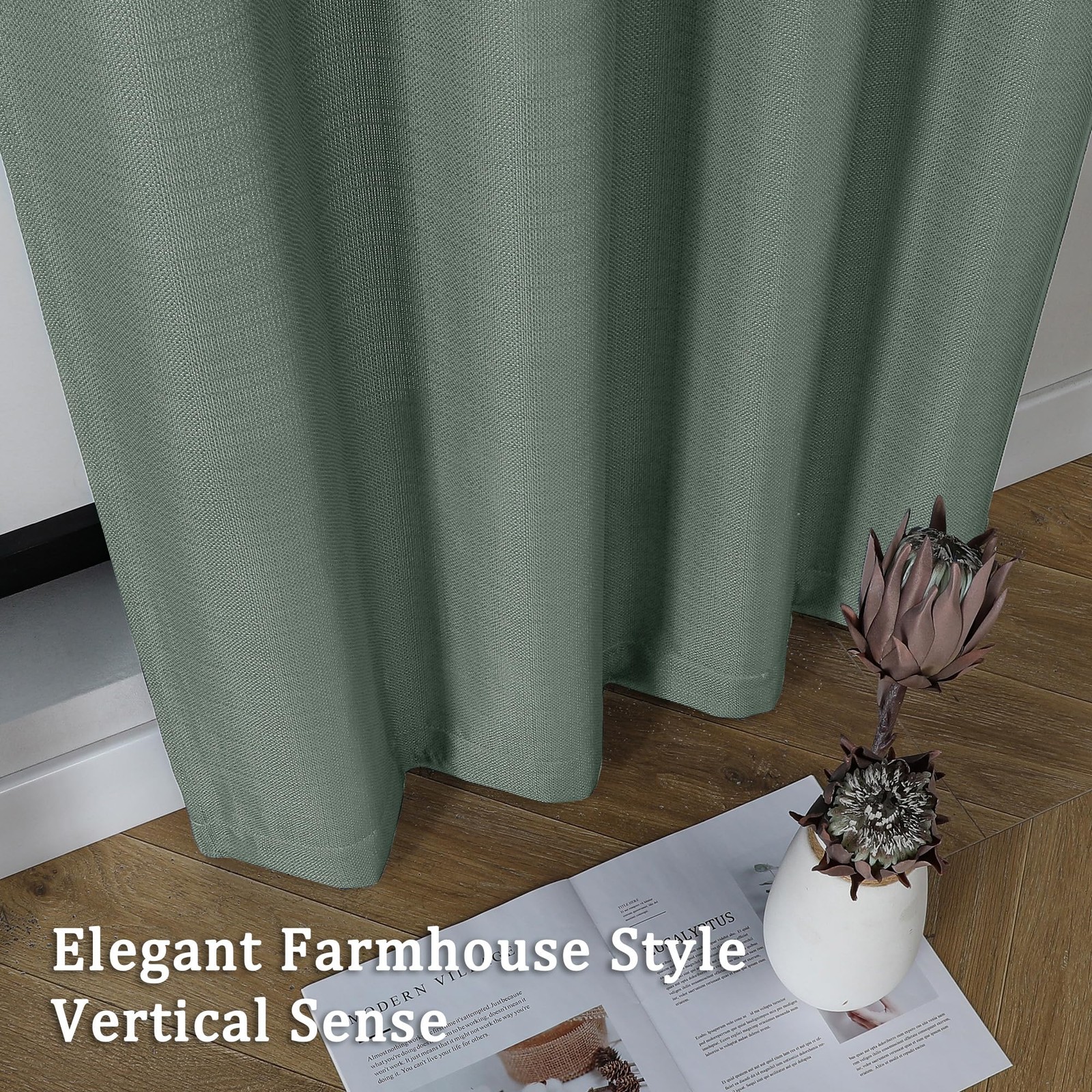 Lecloud Bessie Sage Green Curtains 96″ Long – 2 Panels, Light Filtering Cozy