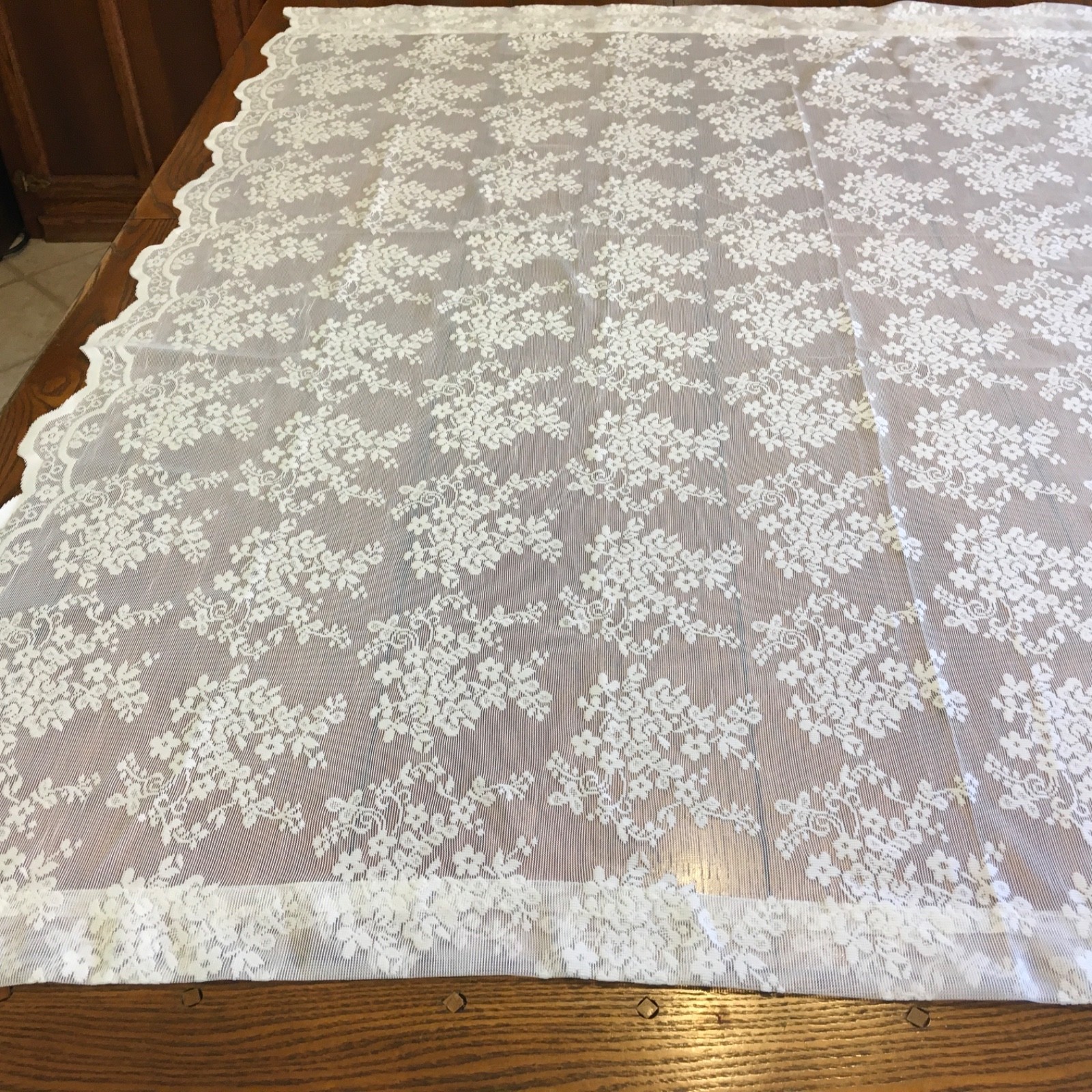 Pretty lace curtain panel with small floral flowers ivory color 55×54 wide