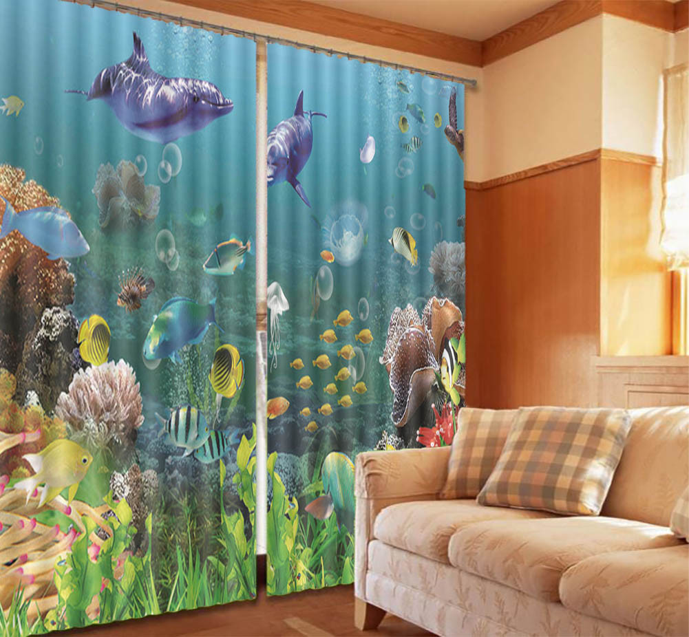 Many Seabed Creatures 3D Curtain Blockout Photo Printing Curtains Drape Fabric