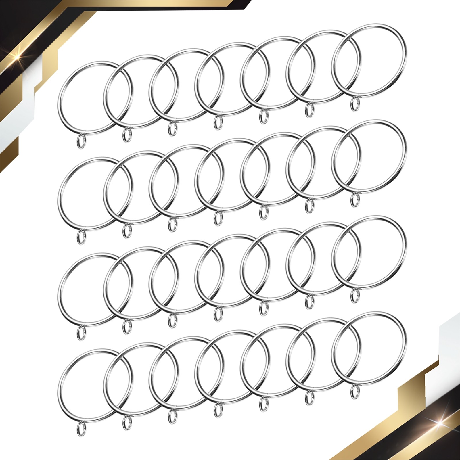 28 PACK Curtain Rod Rings with Eyelets Metal 2-Inch Silver