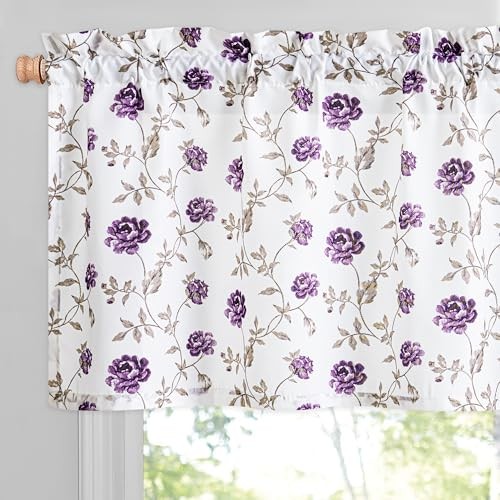 Floral Valance Curtains for 52″W x 18″L (Pack of 1) Sheer | Lavender Purple