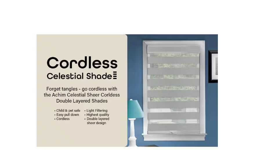 ACHIM Celestial Gray Cordless Layered Polyester Roller Shade 36 in W x 72 in L