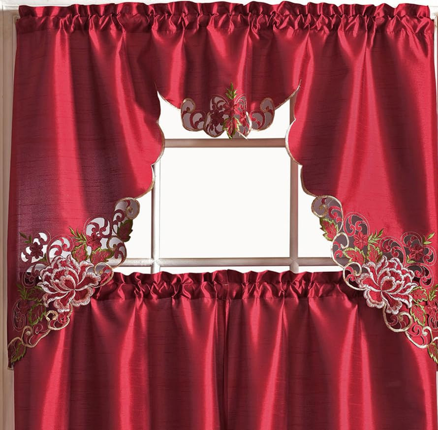 GOHD Passionate Bloom Kitchen Curtain Swag Valance and Tier Set Nice