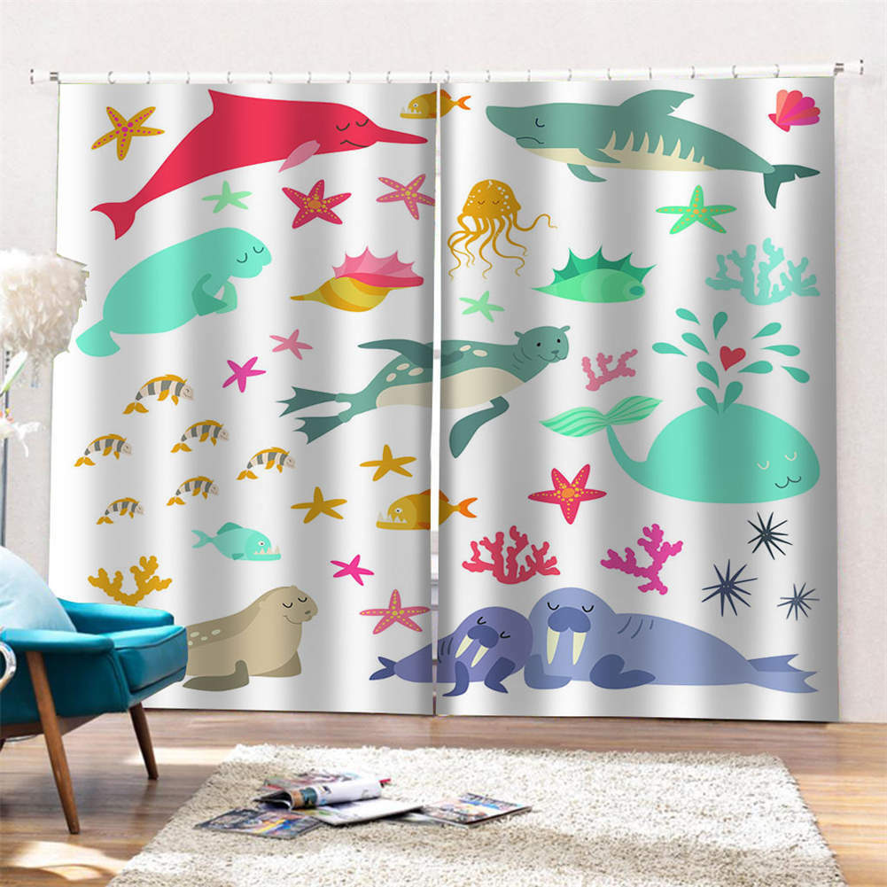 Kind seals, sea lions and dolphins Printing 3D Blockout Curtains Fabric Window
