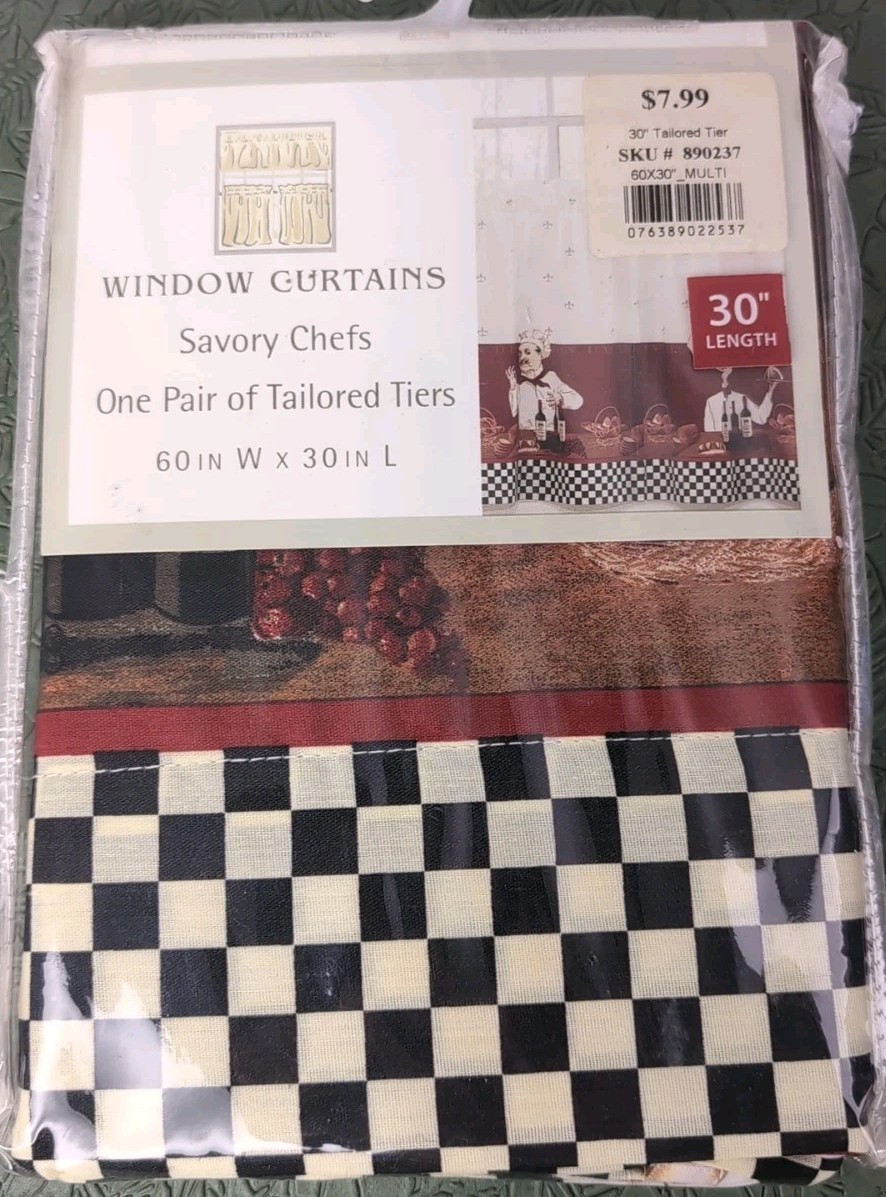 Savory Chefs Window Curtain One Pair Of Tailored Tiers Panels 60″ x 30″