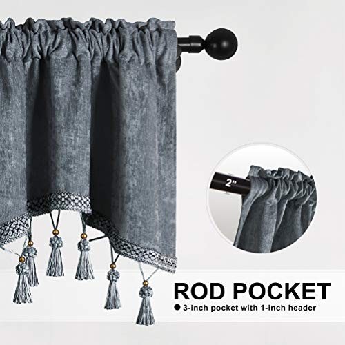 Double-Sided Chenille Window Curtains Tier for 52″W x 18″L (Pack of 2) Grey