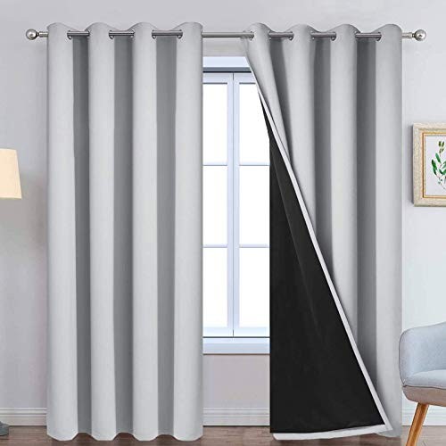 84 Inch Long 100% Blackout Curtains for 52″W x 84″L (Pack of 2) Light Grey