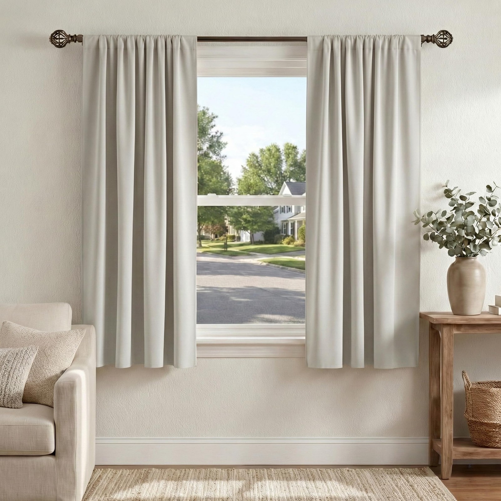 Cream Blackout(70%-80%,Not 100%) Curtains 63 inch Long for Bedroom, Ivory Rod…
