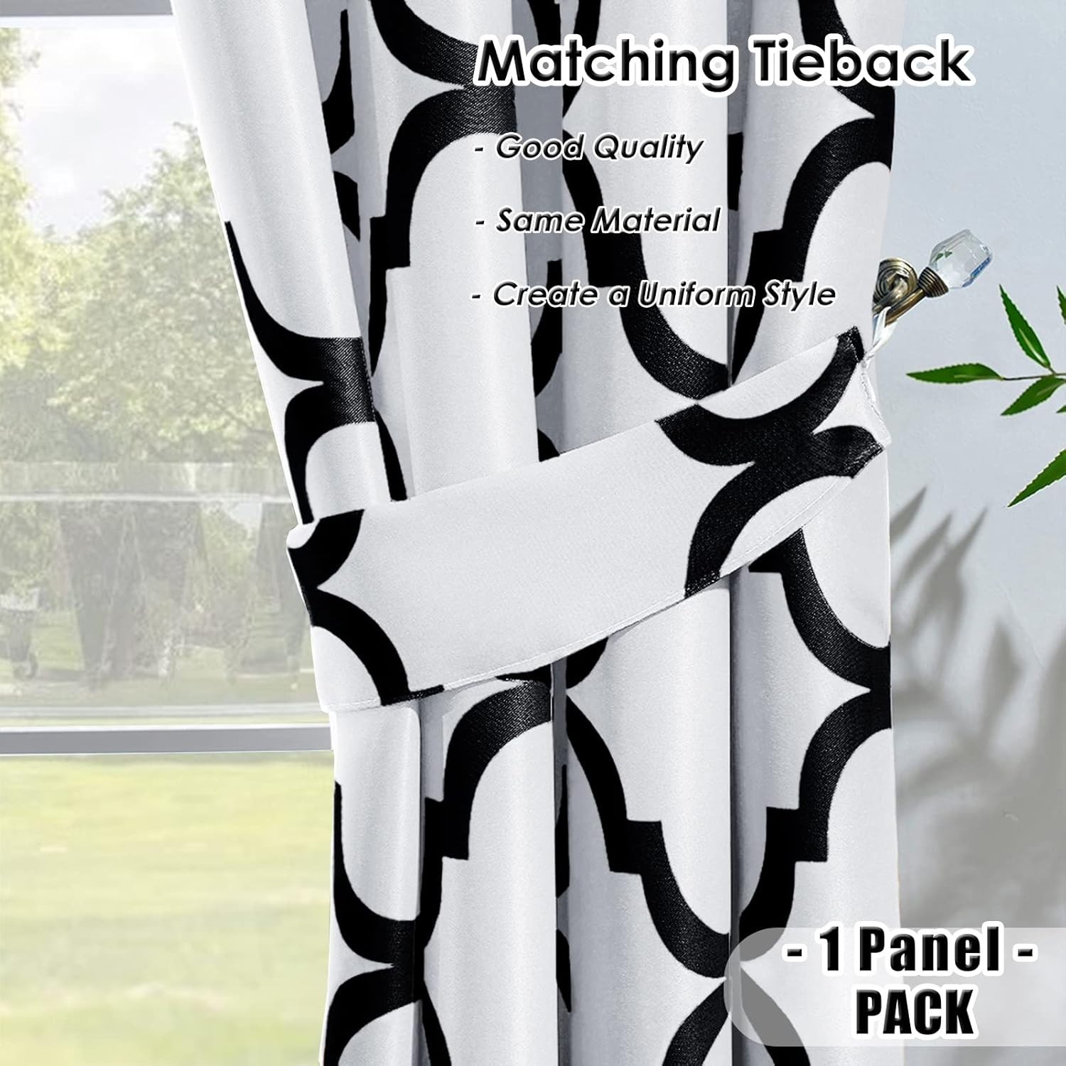 Single Panel 52×45 Inch Moroccan Room Darkening Curtain – Off White/Black Design