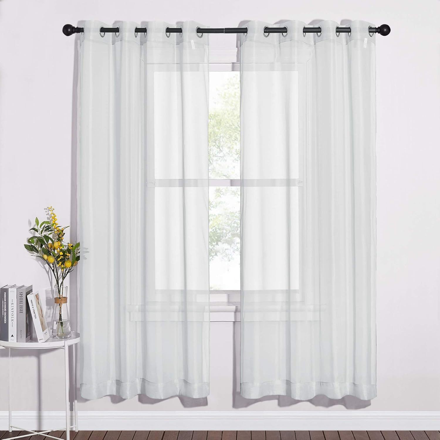 Light Gray Sheer Curtains – Simple Design Window Treatment Ring Top Voile Panels