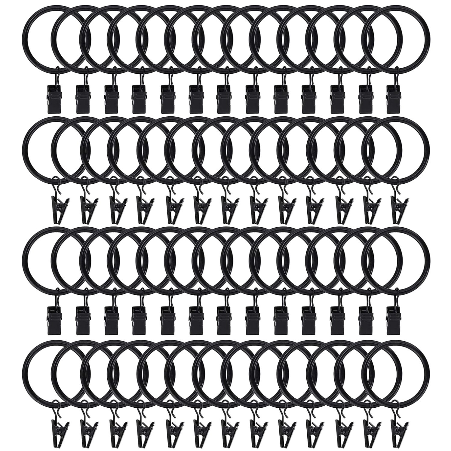 100 Pack Black Stainless Steel Curtain Rings with Clips