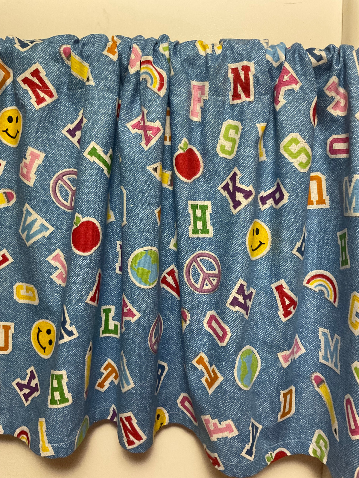 Handmade Blue Alphabet Valance, 42 X 15 INCHES