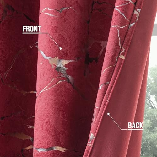 Luxury Velvet Curtains, Gold & Silver Foil 52″W x 84″L (Pack of 2) Burgundy