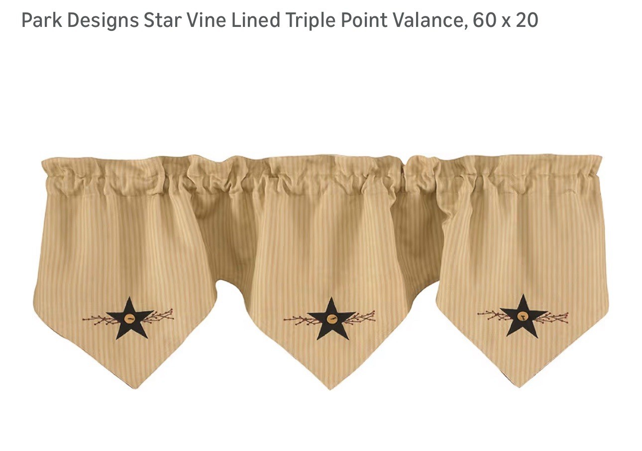 Carrington Lined Triple Point VALANCE Farmhouse Patch Star Park Designs Yellow