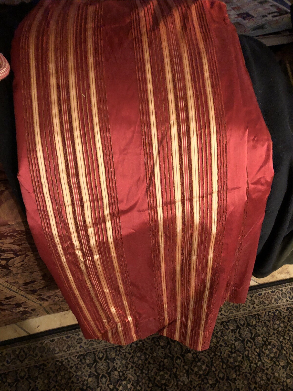 Waverly 3″ Rod Silky Lined Panels (2) Red Gold Stripe 52” x 84” Curtain Pair