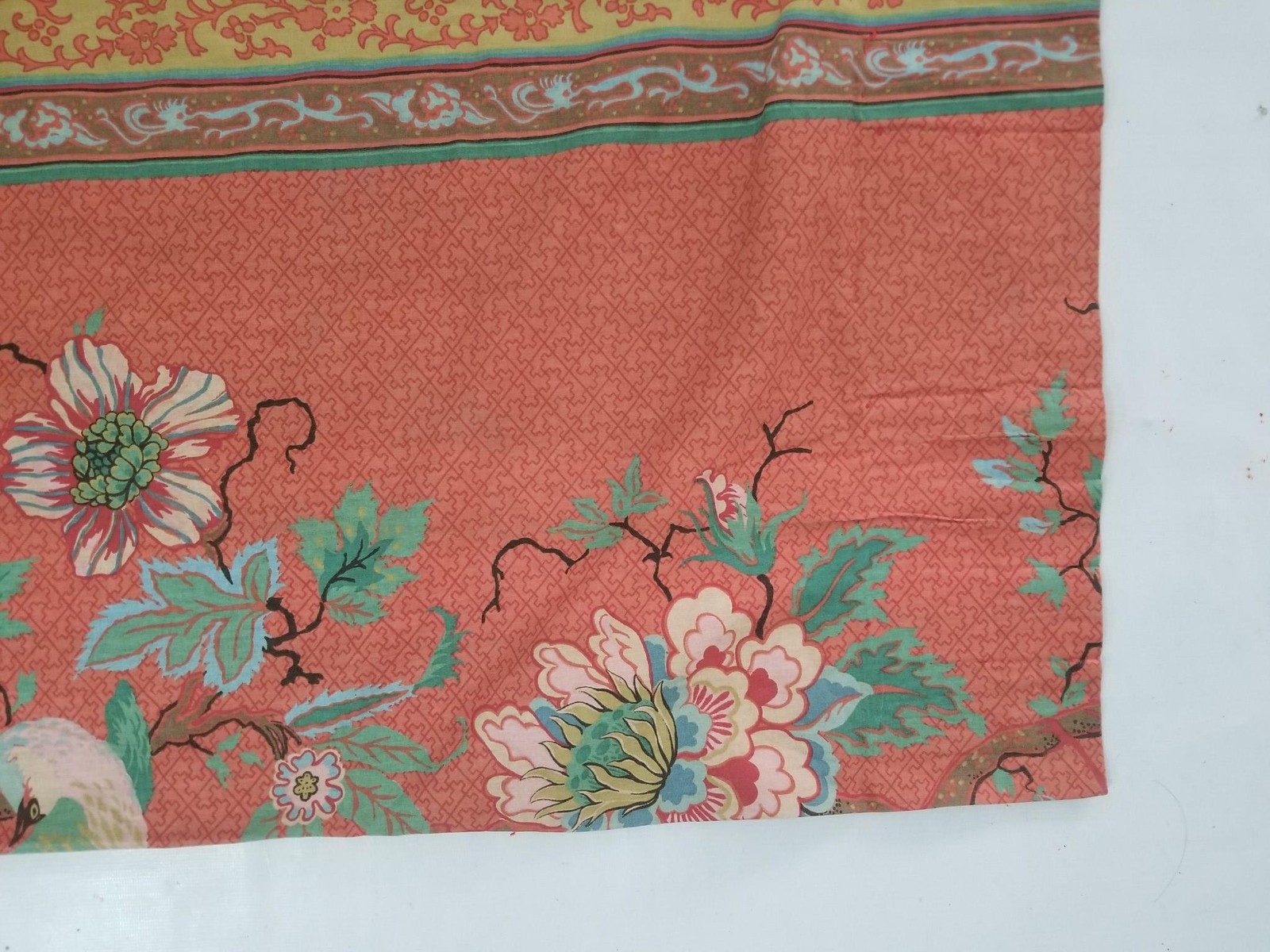 Vintage French Floral & Bird Motif with Striped Accents Printed Curtain 315×212