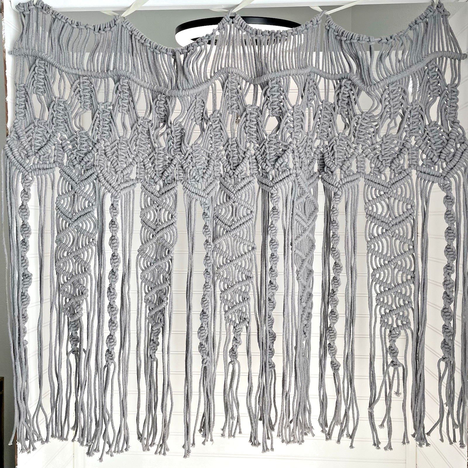 Lush Decor Boho Macrame Textured Cotton Valance 40×30″ Gray Window Curtains