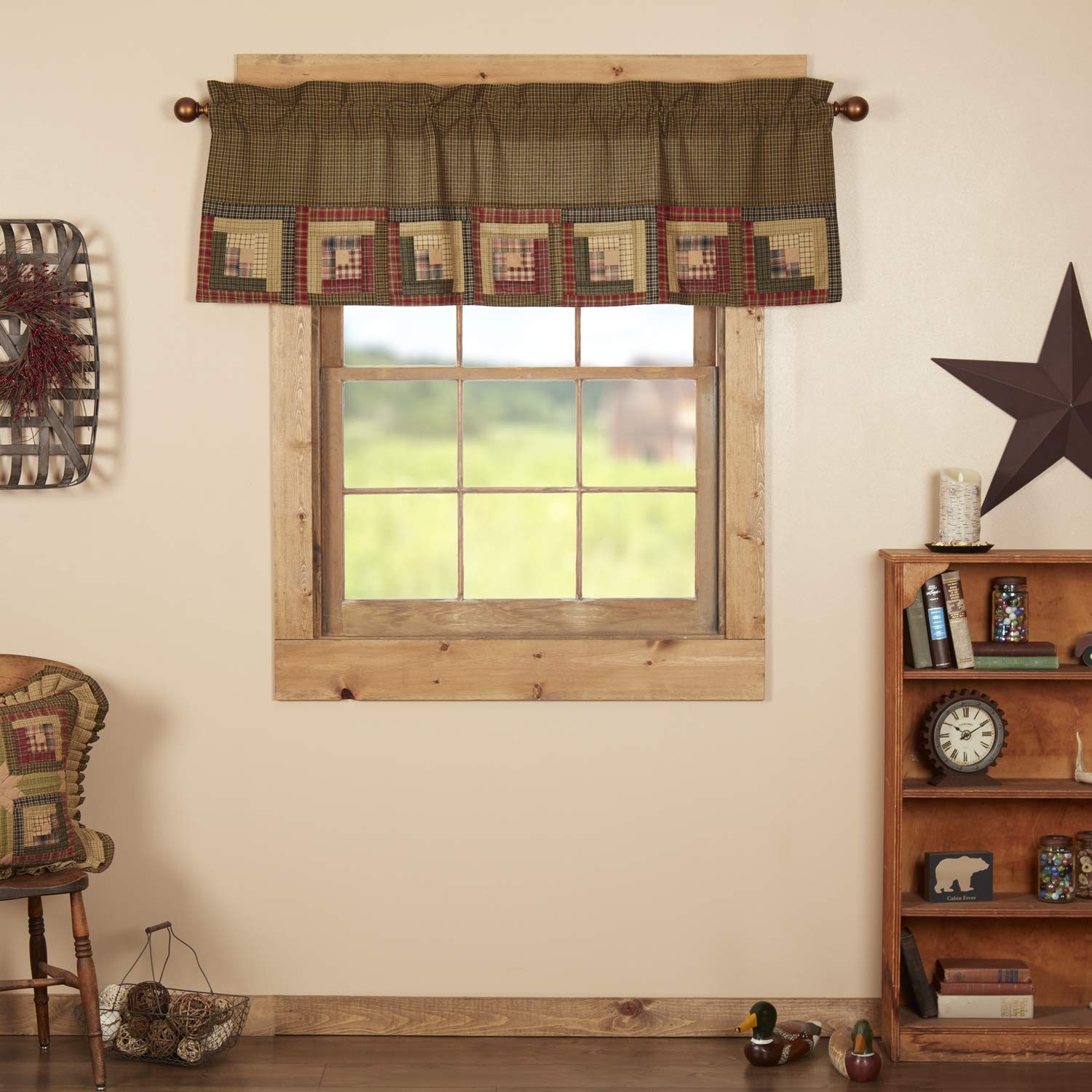 Tea Cabin Rustic 20×60 Log Block Border Valance Green Thanksgiving Rod Pocket Pa