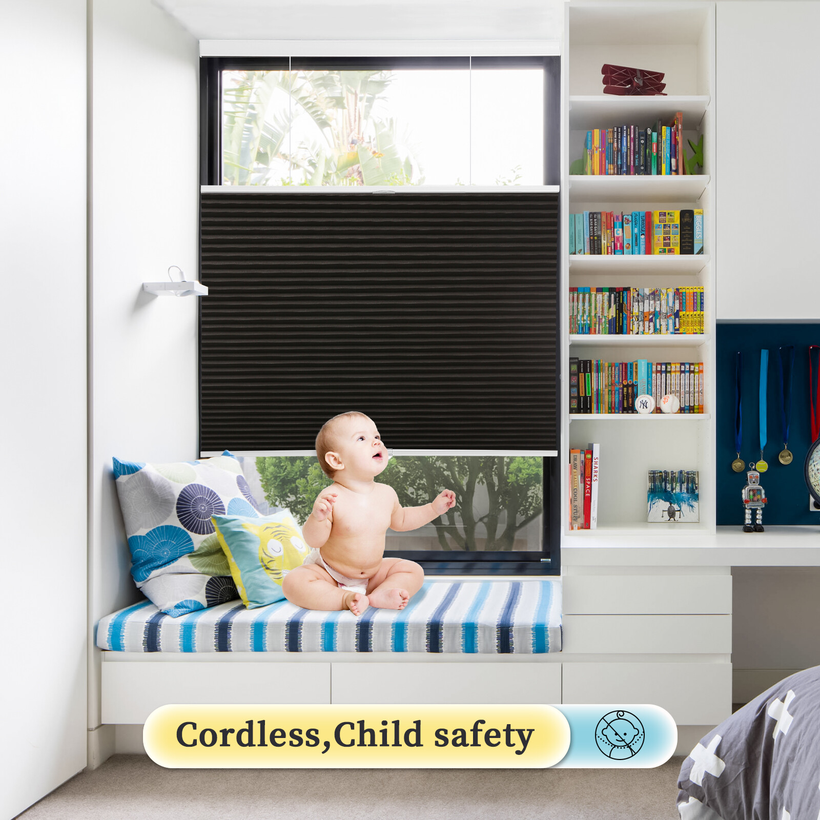 Blackout Cordless Honeycomb Blinds Top Down Bottom Up Cellular Shades-38mm
