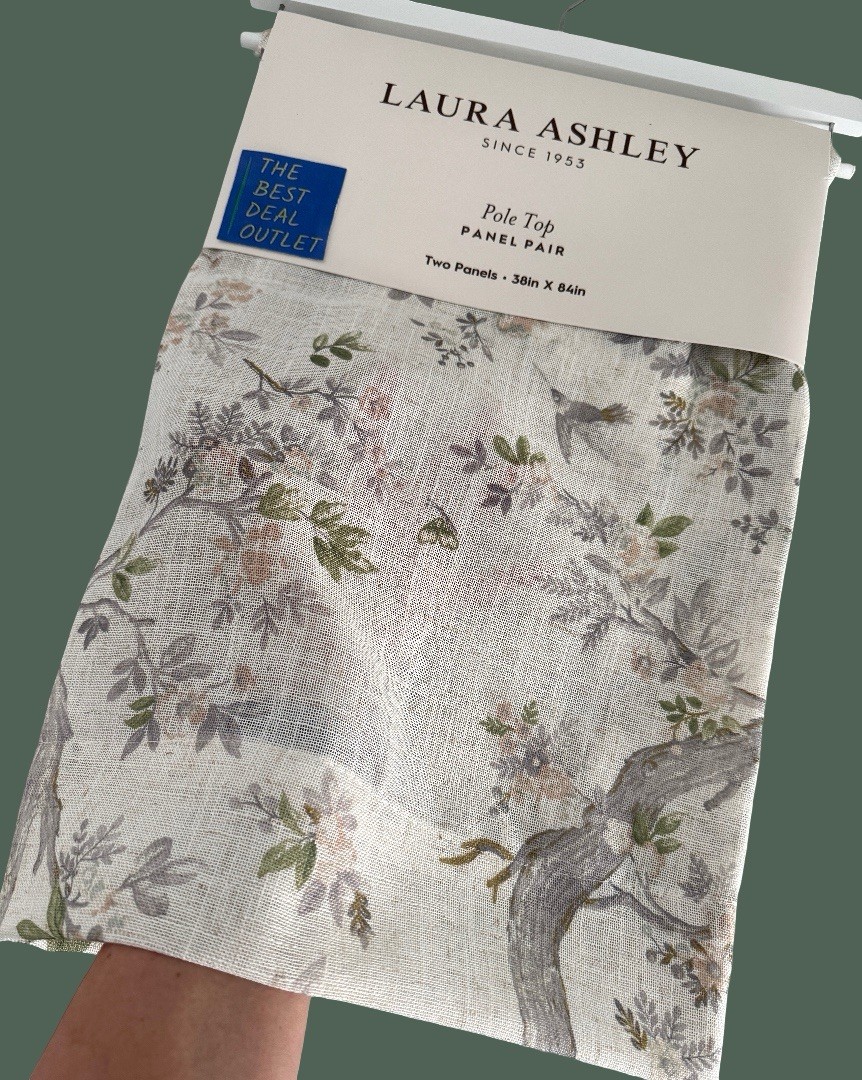 Laura Ashley Window Curtains 2 Panels 38 x 84″ Linen Khaki Gray Cream Pole Top