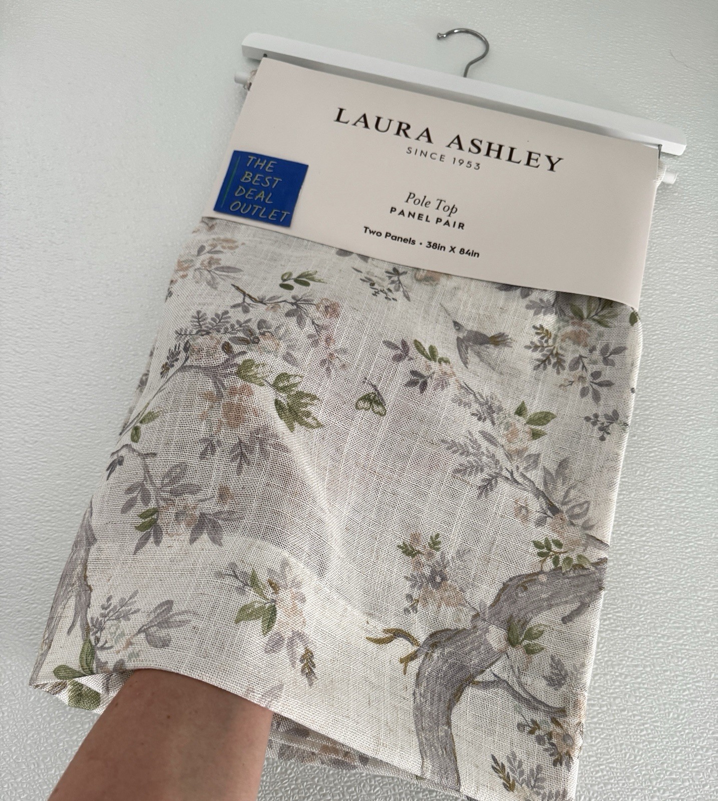Laura Ashley Window Curtains 2 Panels 38 x 84″ Linen Khaki Gray Cream Pole Top