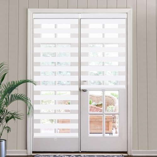 Cordless Zebra Blinds for Window, French 54″W x 64″H White – Light Filtering