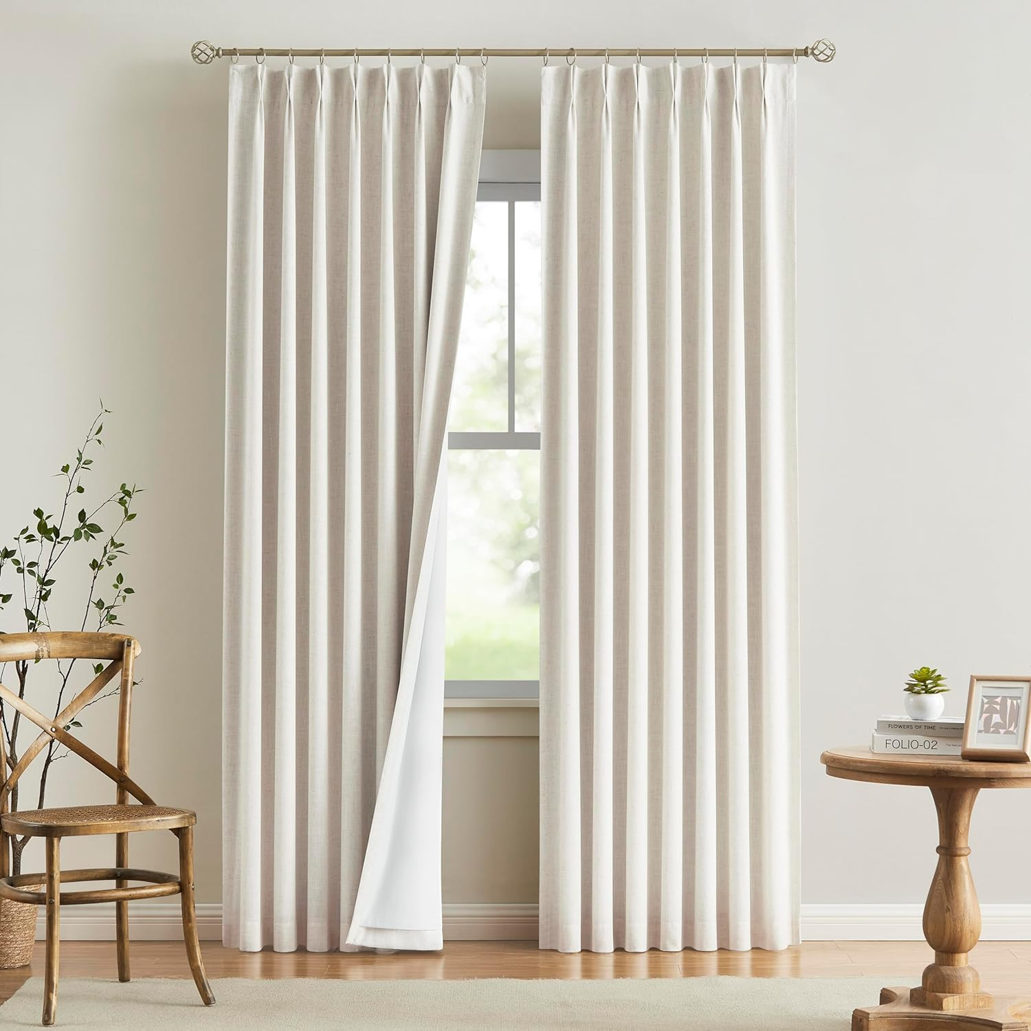 Vision Home Natural Pinch Pleated Full Blackout Curtains Linen Blended Room Dark