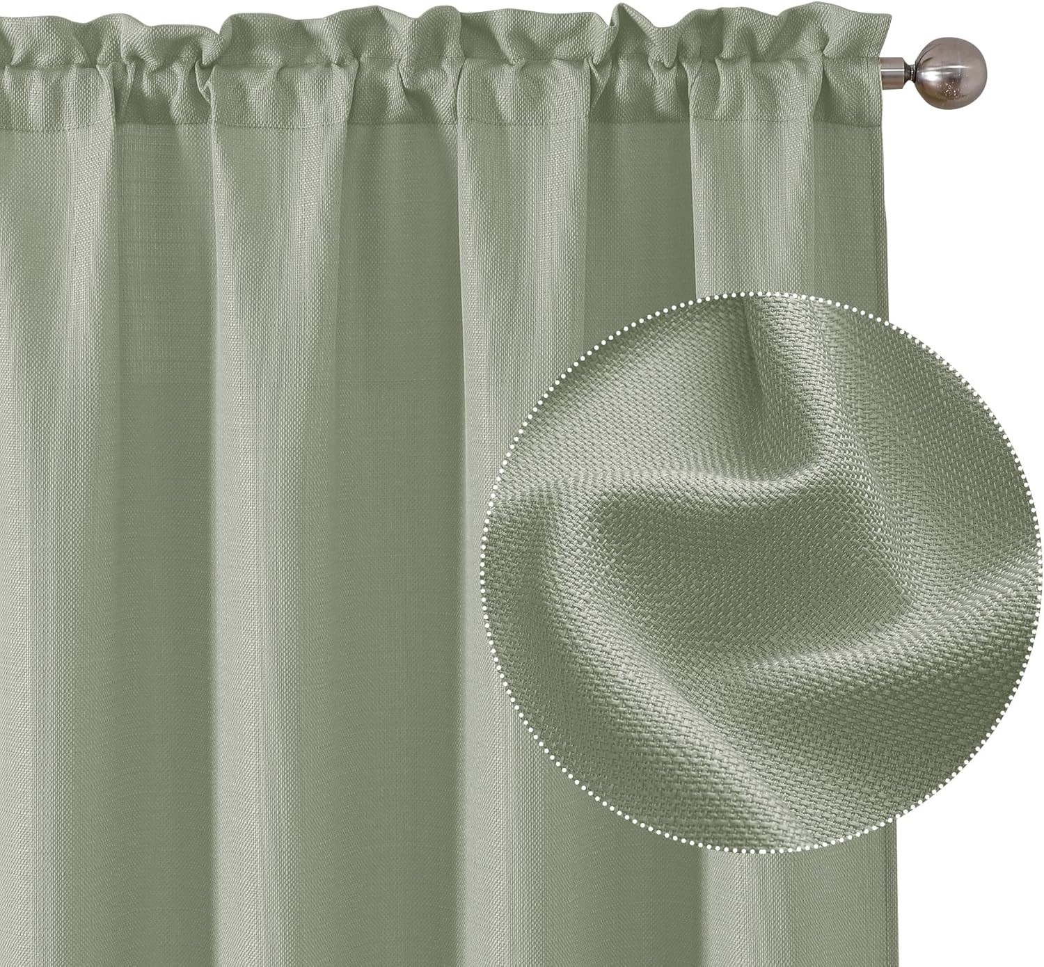 Bennet Light Green Curtains 45 Inch Length 2 Panels, Faux Linen Textured Semi…