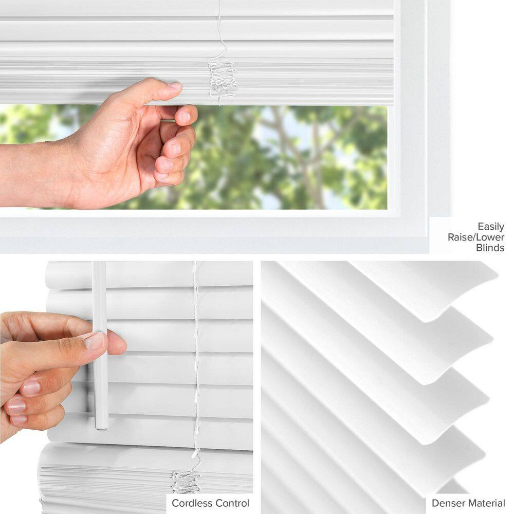 Midnight White Cordless Blackout Vinyl Mini Blind with 1 In. Slats – 74 In. W X