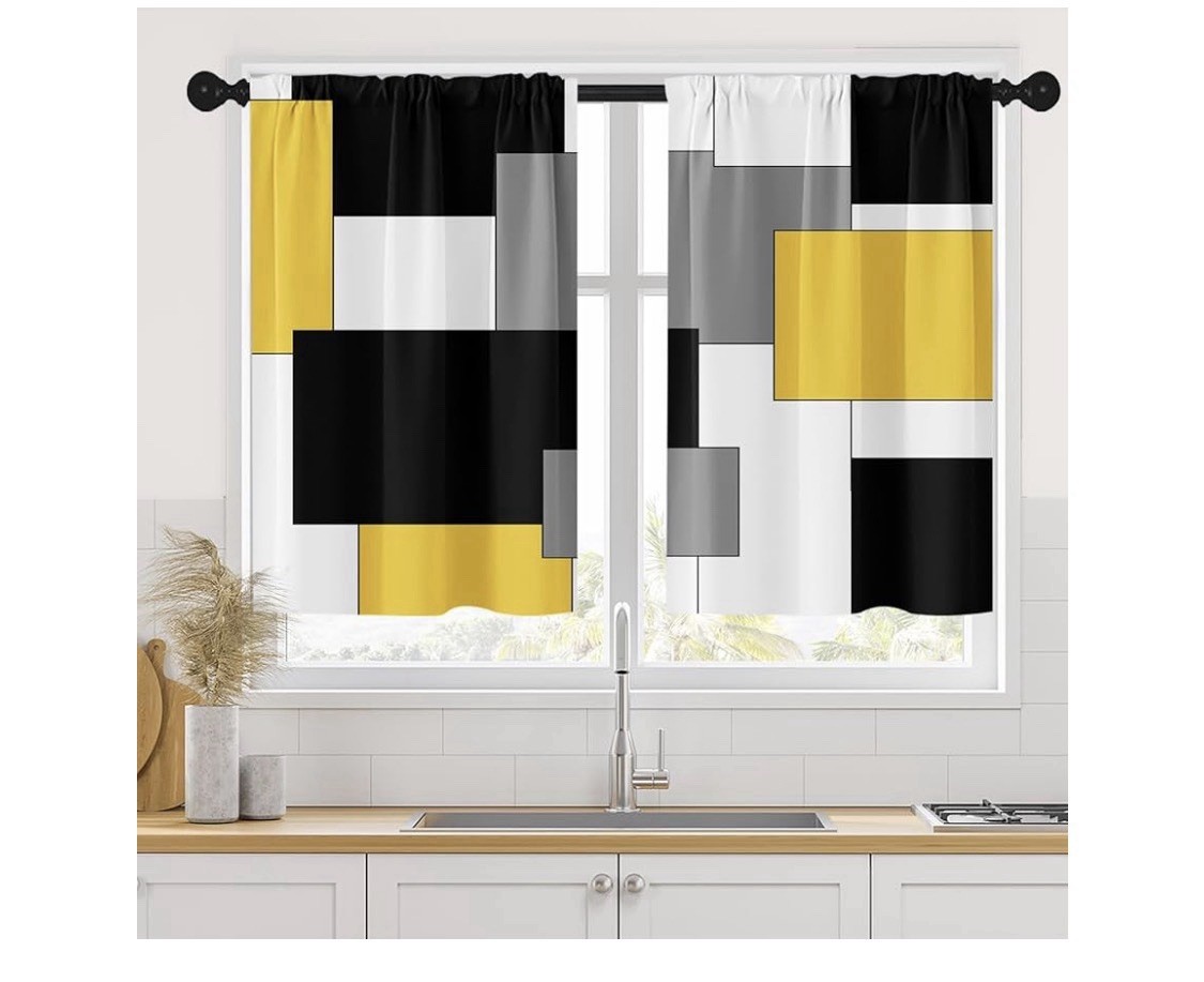 Yellow Kitchen Curtains 36 Inch Length Black Grey White