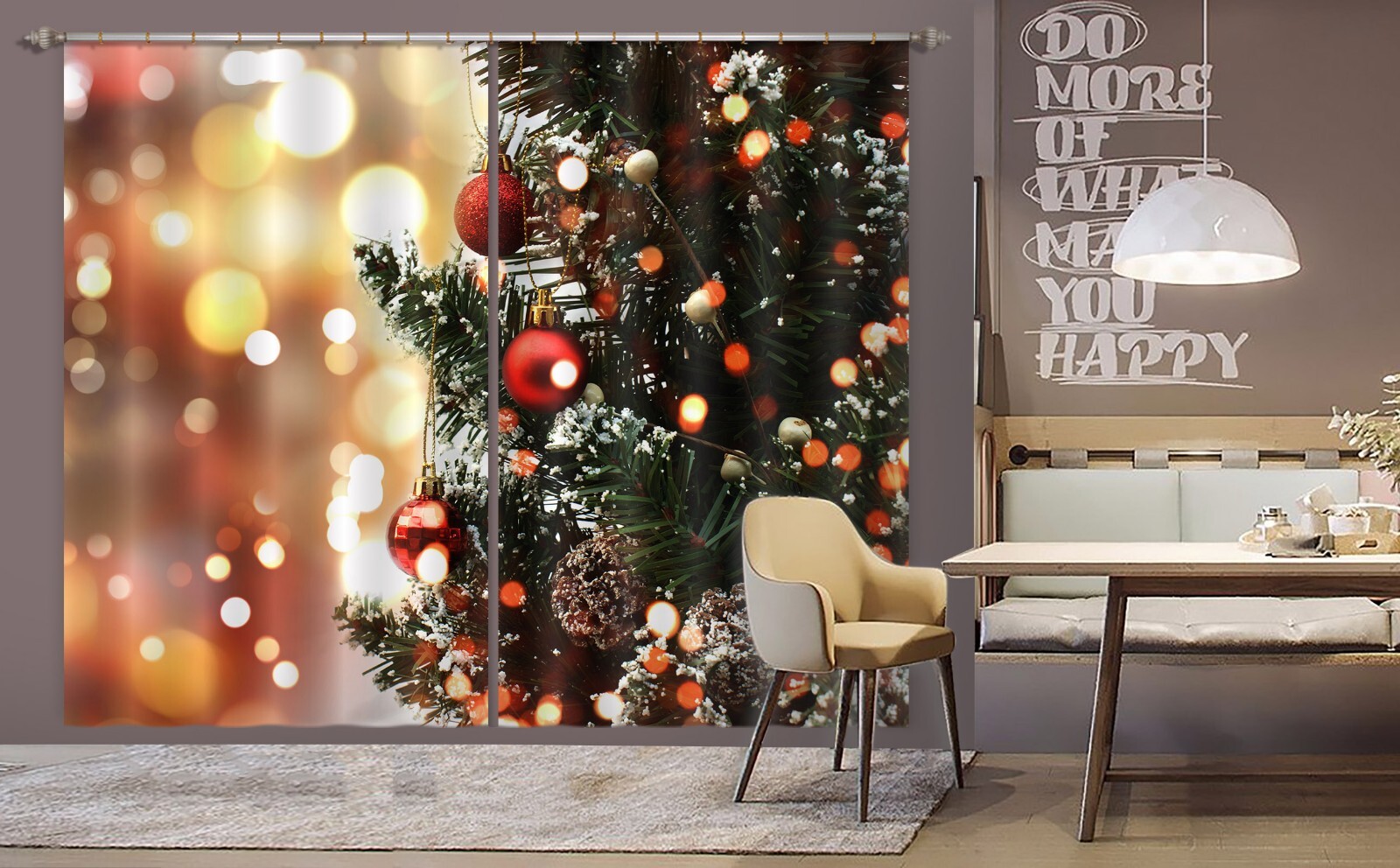 3D Christmas Tree Lights ZHUA363 Photo Curtain Window Blockout Fabric Amy 2023