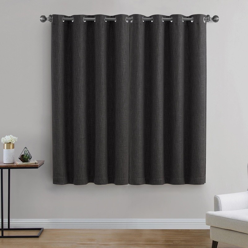 Woven Textured Blackout Curtain Panel Grommet Noise Reduction Indoor Decor New