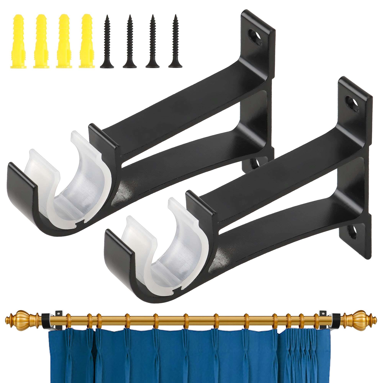 2/4/6PCS Curtain Rod Hooks Heavy Duty Curtain Rod Bracket Rod Support Hanger