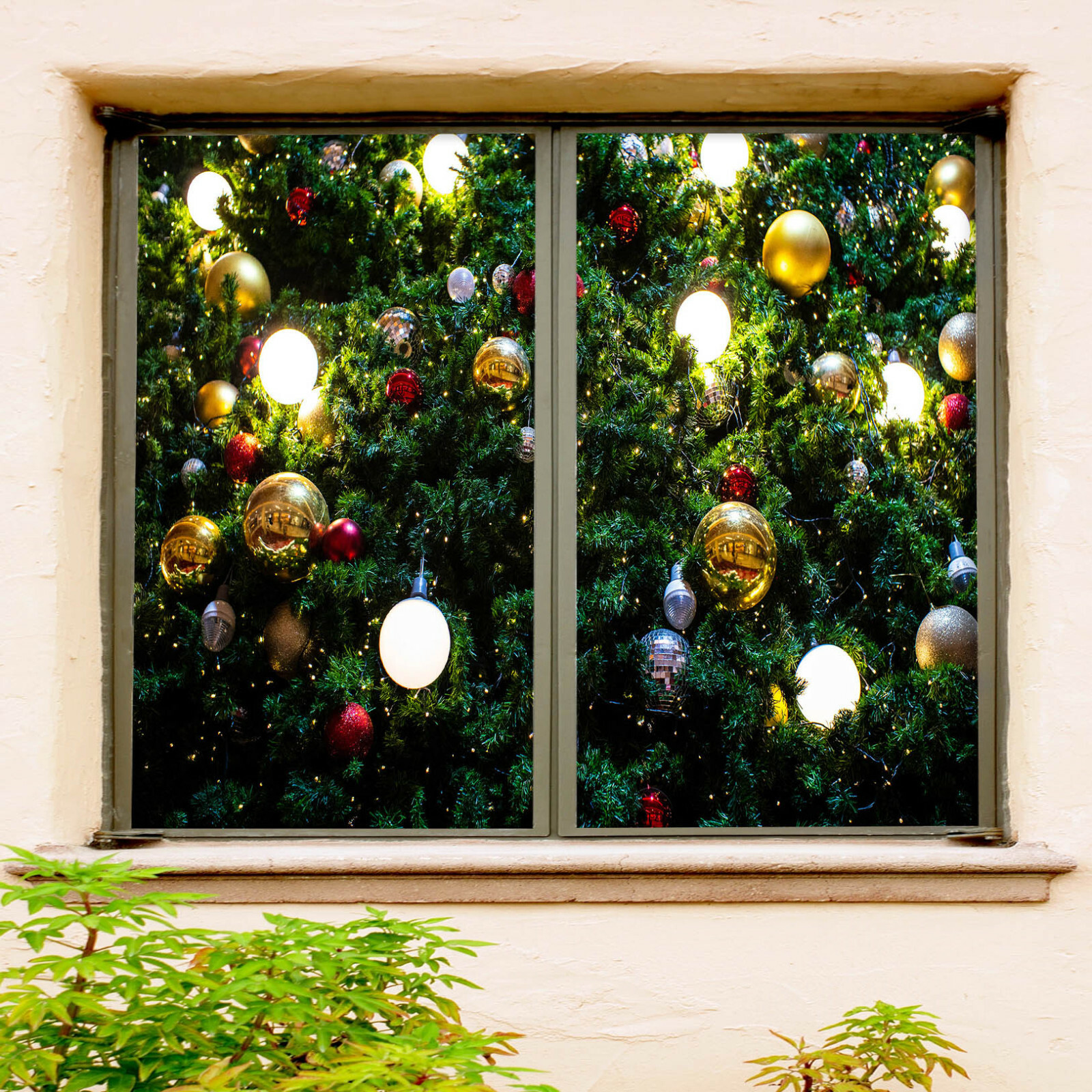 3D Tree Lights A89 Christmas Window Film Print Sticker Cling Stained Glass Xmas