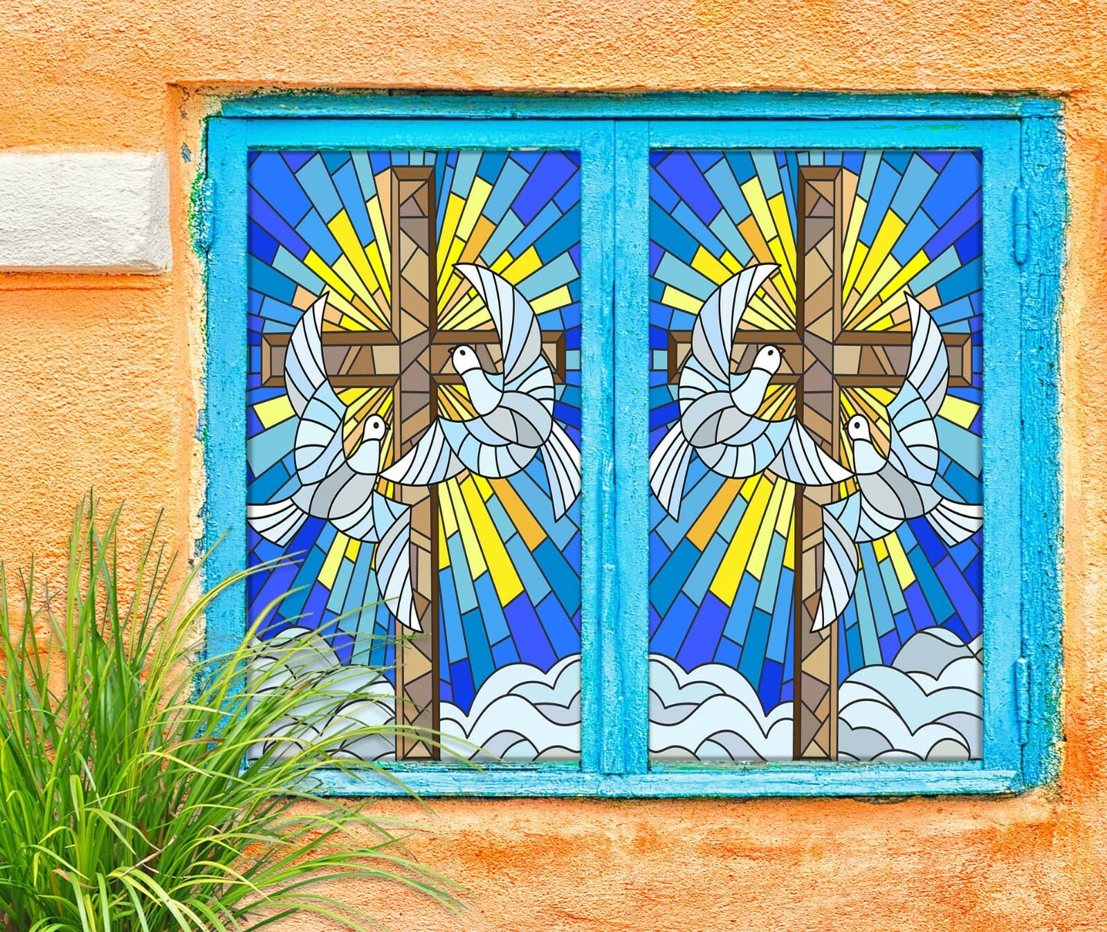 3D Dove Pattern ZHU098 Window Film Print Sticker Cling Stained Glass UV Zoe