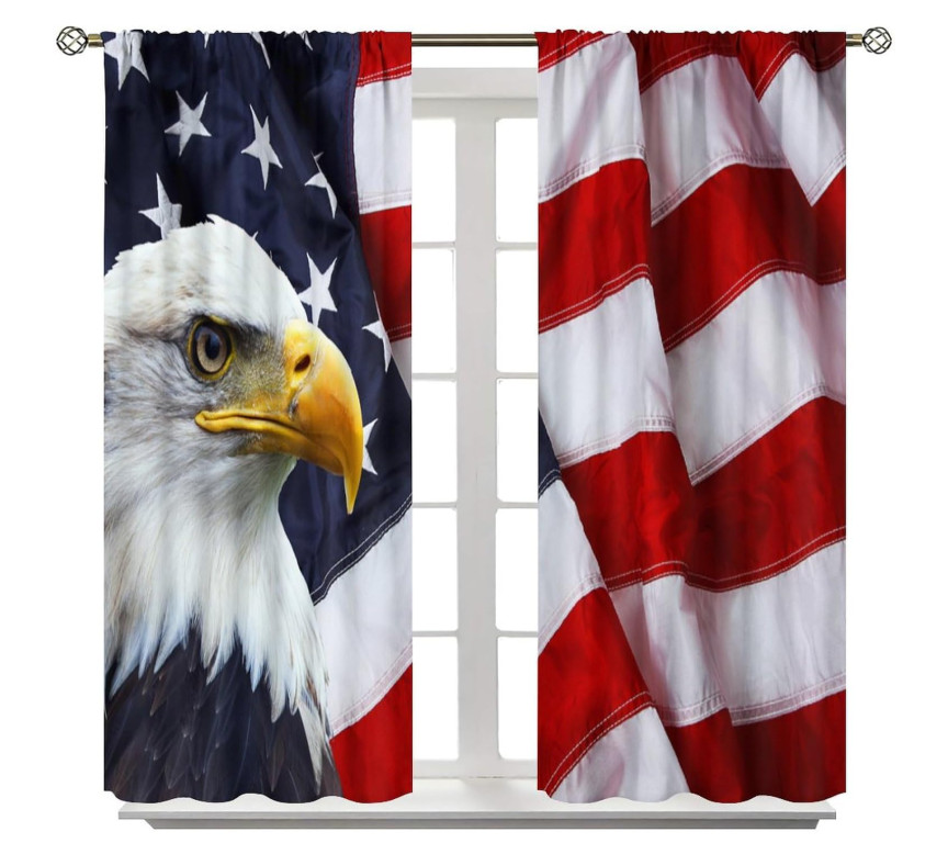 American Flag Curtains 2 Panels 42×45 USA Eagle Stars Stripes Window Drapes