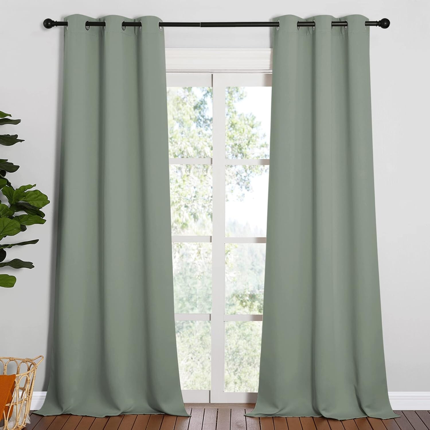 2PCS Greyish Green 90″L x 42″W Protection Privacy Darkening Curtains For Bedroom